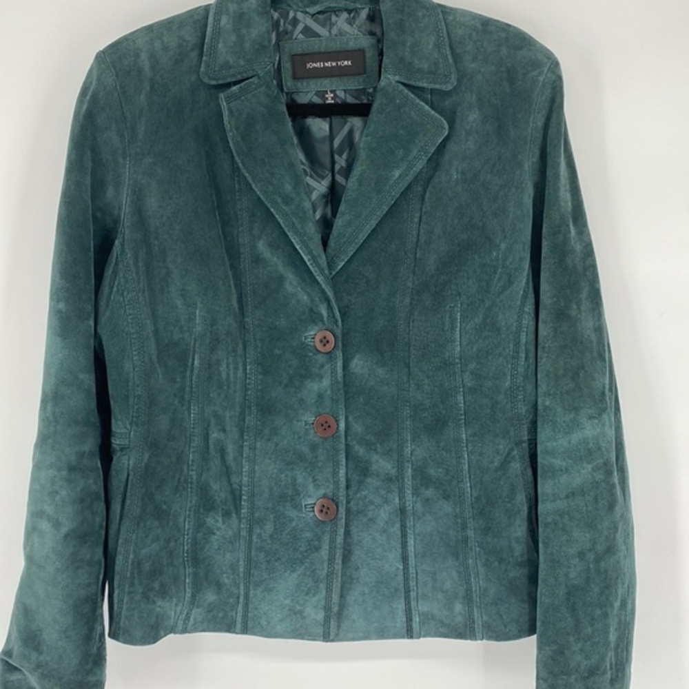 Jones New York Green Genuine Leather Coat Jacket Large‎
